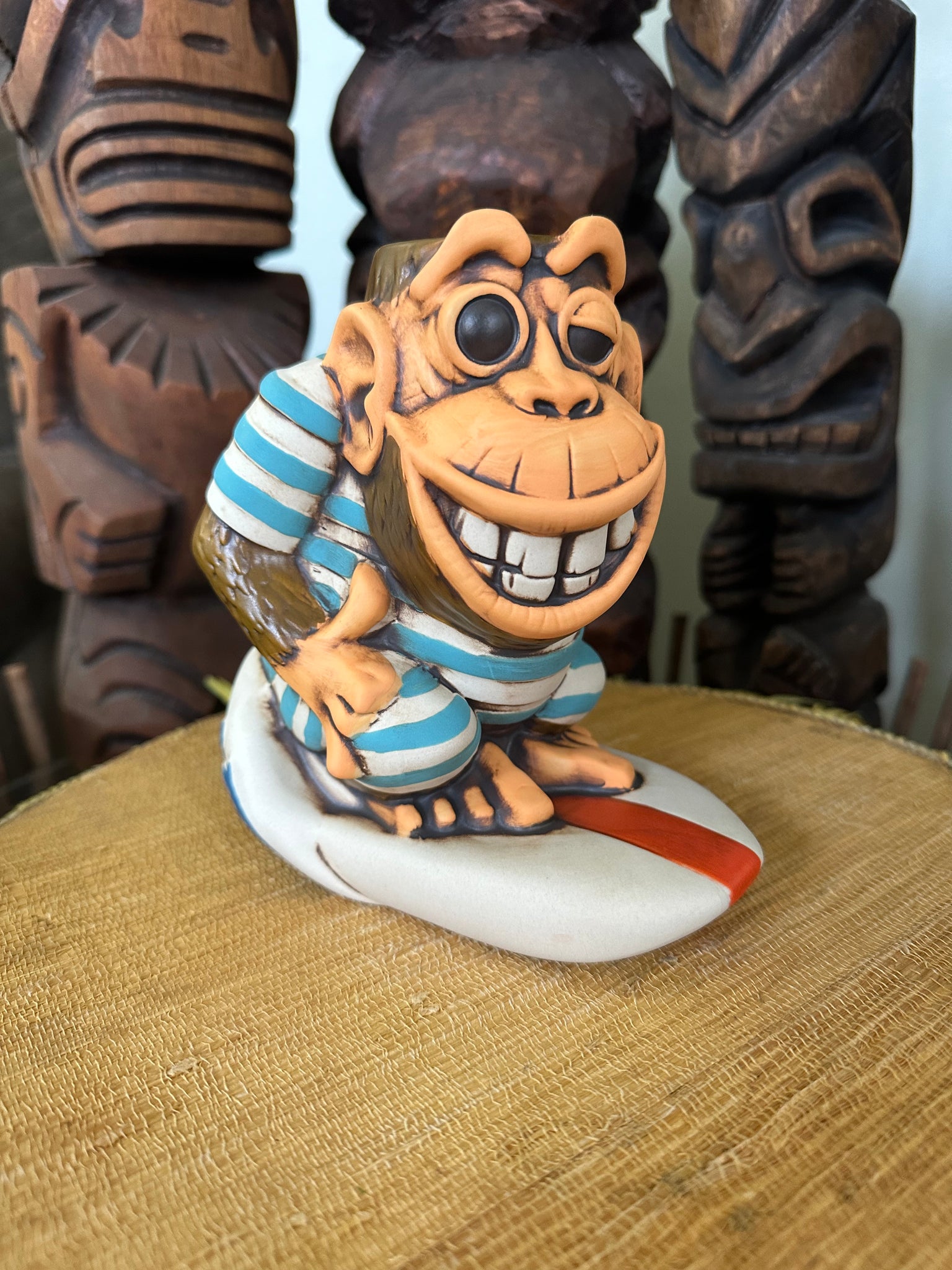 Surfin Monkey Tiki Mug- Blue Stripes – BigToe Art