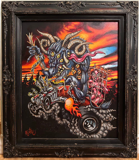 KrampusNacht Original Acrylic Painting in Custom Frame