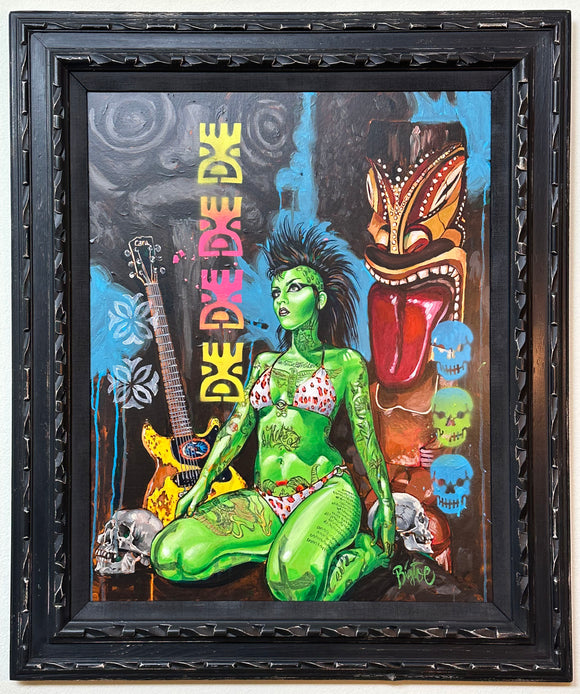 Malice in the Secret Garden Original Acrylic Painting in Refinished Frame