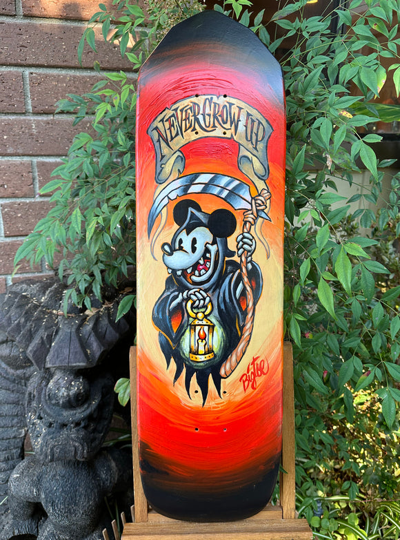Never Grow Up Original Acrylic Painting on vintage Skateboard