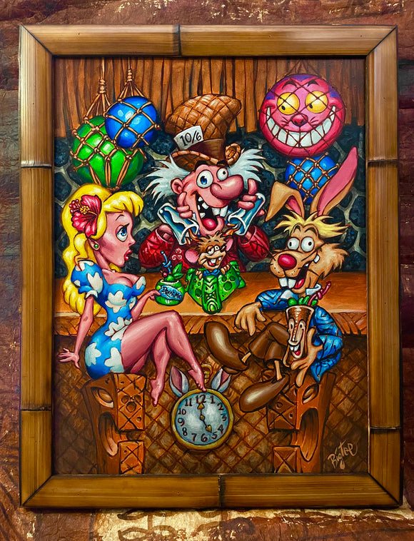SOLD-Drink Me Original Acrylic Painting in Custom Bamboo Frame