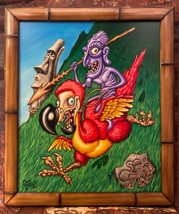 SOLD - Homeland Security Original Acrylic Painting in Custom Bamboo Frame