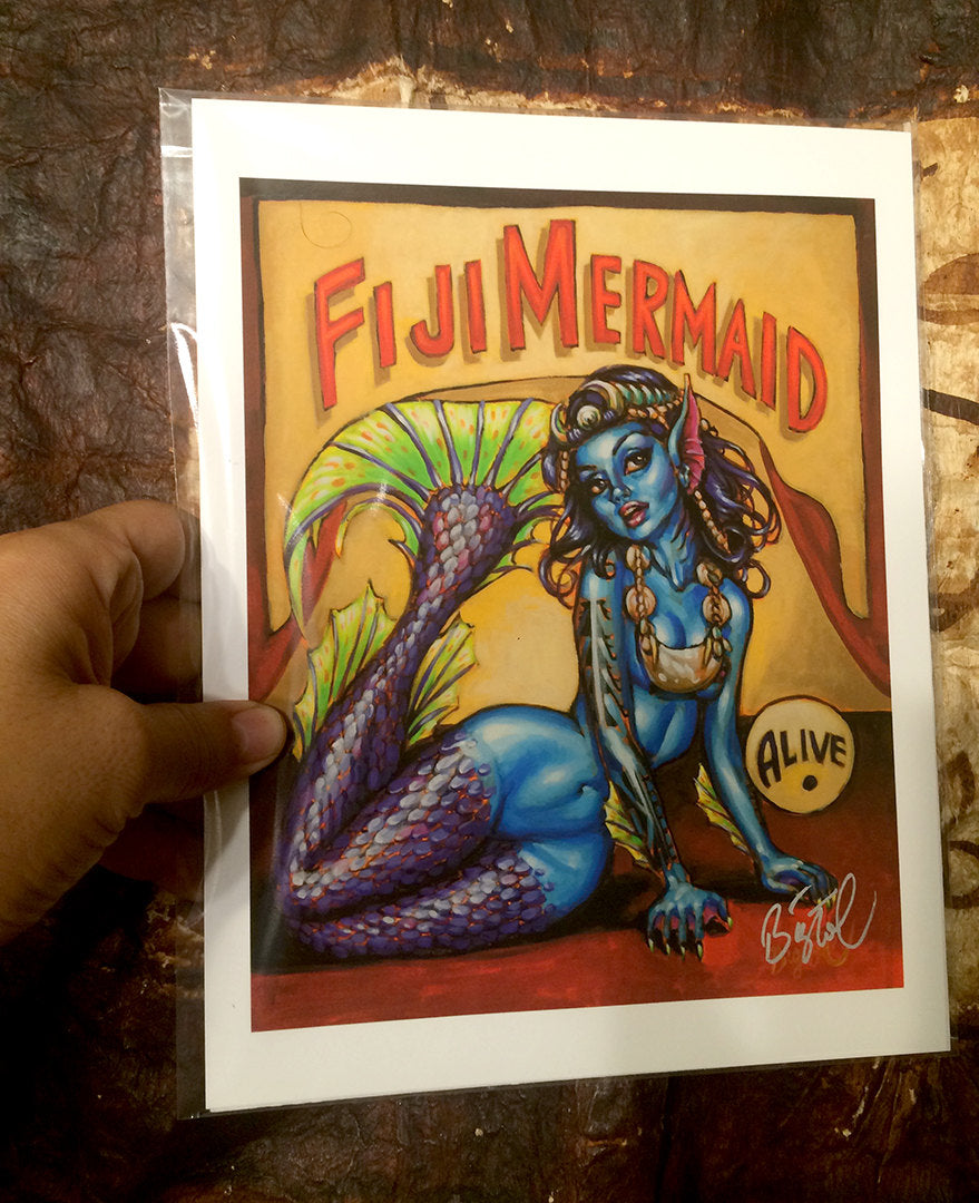 マイセン　オラフ・フィーヴァー　Olaf Fieber デザイン　陶板画　人魚姫 Fiji Mermaid Archive PAPER Art Print - Select Size – BigToe Art